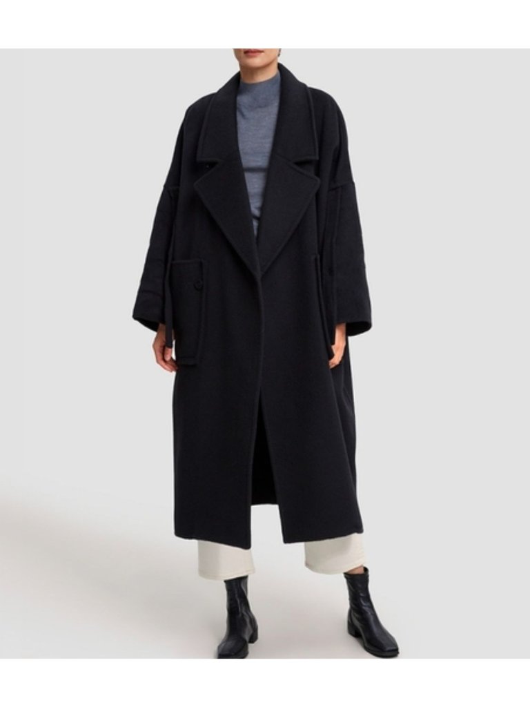 Women's Oversized Black Merion Wool Midi Overcoat Size Xxl Nwt - Lattelier